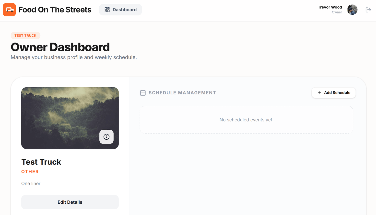 Food On The Streets owner dashboard